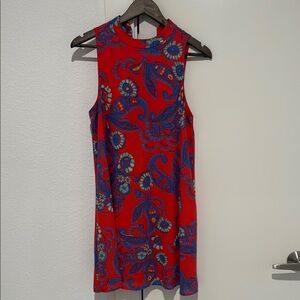 Zara Red Mini Sheath Dress with Sleeveless Halter Neckline for Wedding Guest